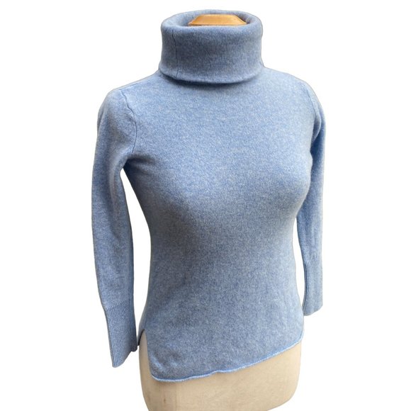 Athleta 100% Cashmere Turtleneck Sweater Heather Blue Minimalist Quiet Luxury-XS - Picture 2 of 13